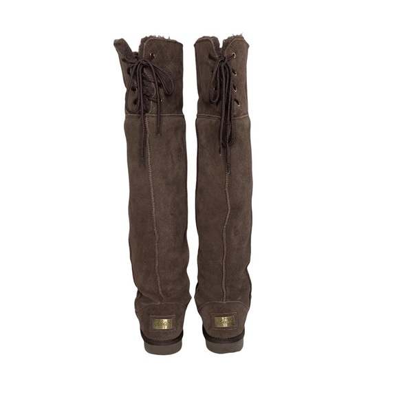 Yhche Brown Suede and Sheepskin Tall Boots Sz 38-Sz 7 - Picture 6 of 11